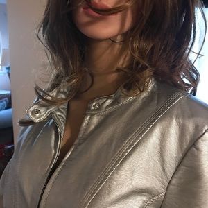 Kenneth Cole woman Metallic Silver Leather Jacket